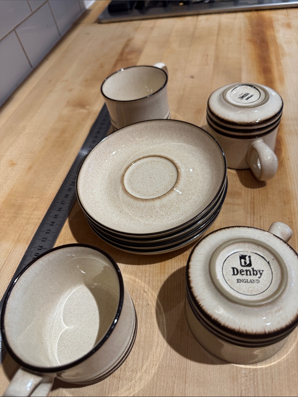 Denby Stoneware cups and saucers, set of 4, "Sahara" pattern, handmade England - Picture 7 of 8